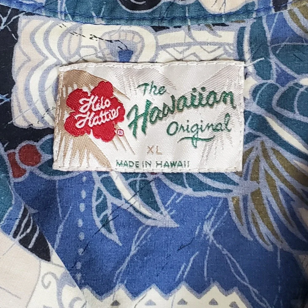 Hilo Hattie Made in Hawaii XL Button Up‎ Shirt Blue Hawaiian Design PLEASE READ